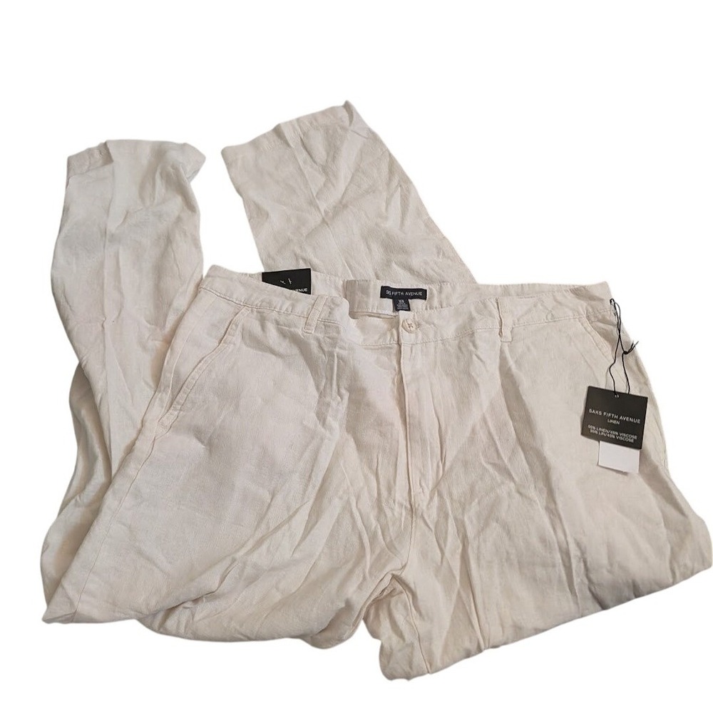 Saks Fifth Avenue Mens White Linen Viscose Blend Trousers Pants Size 38 NEW